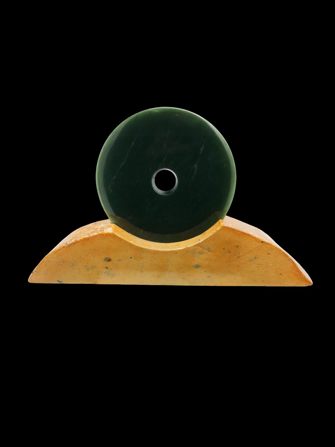 Moko Pounamu Porohita (Disc) Sculpture NZ Genuine Kawakawa & Kokopu Greenstone  - Whenua Hou