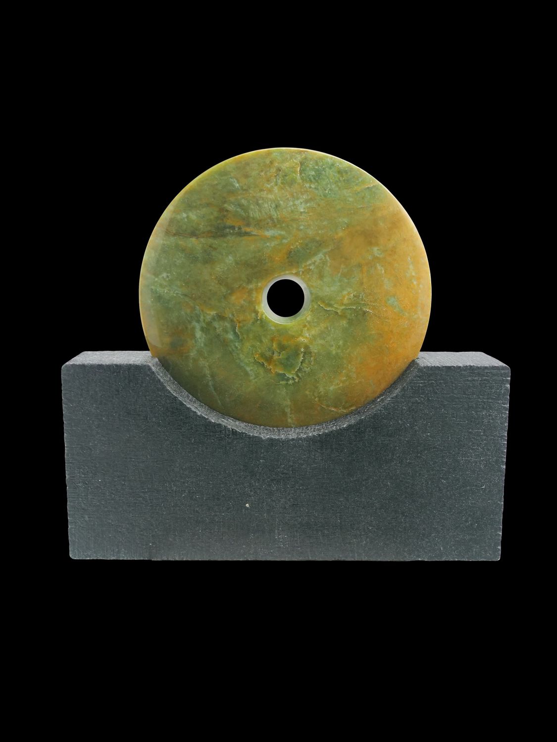 Moko Pounamu Porohita (Disc) Sculpture NZ Genuine Raukaraka  Greenstone  - Hananui