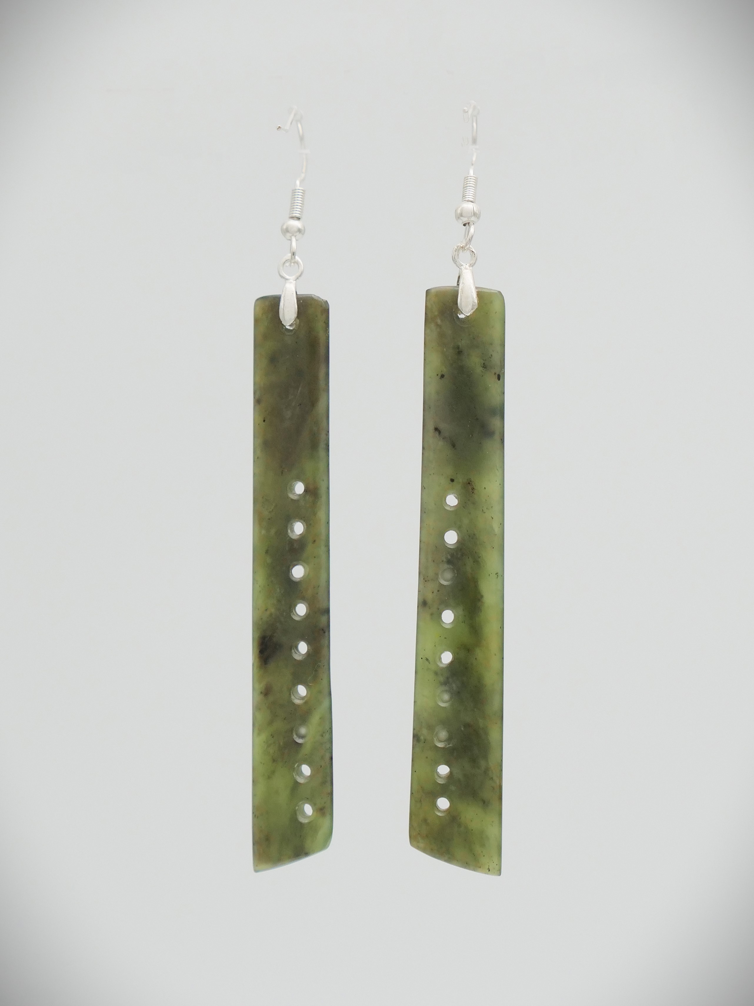 Moko Pounamu NZ Genuine Totoweka Greenstone & Sterling Silver   Drop Earrings 11224