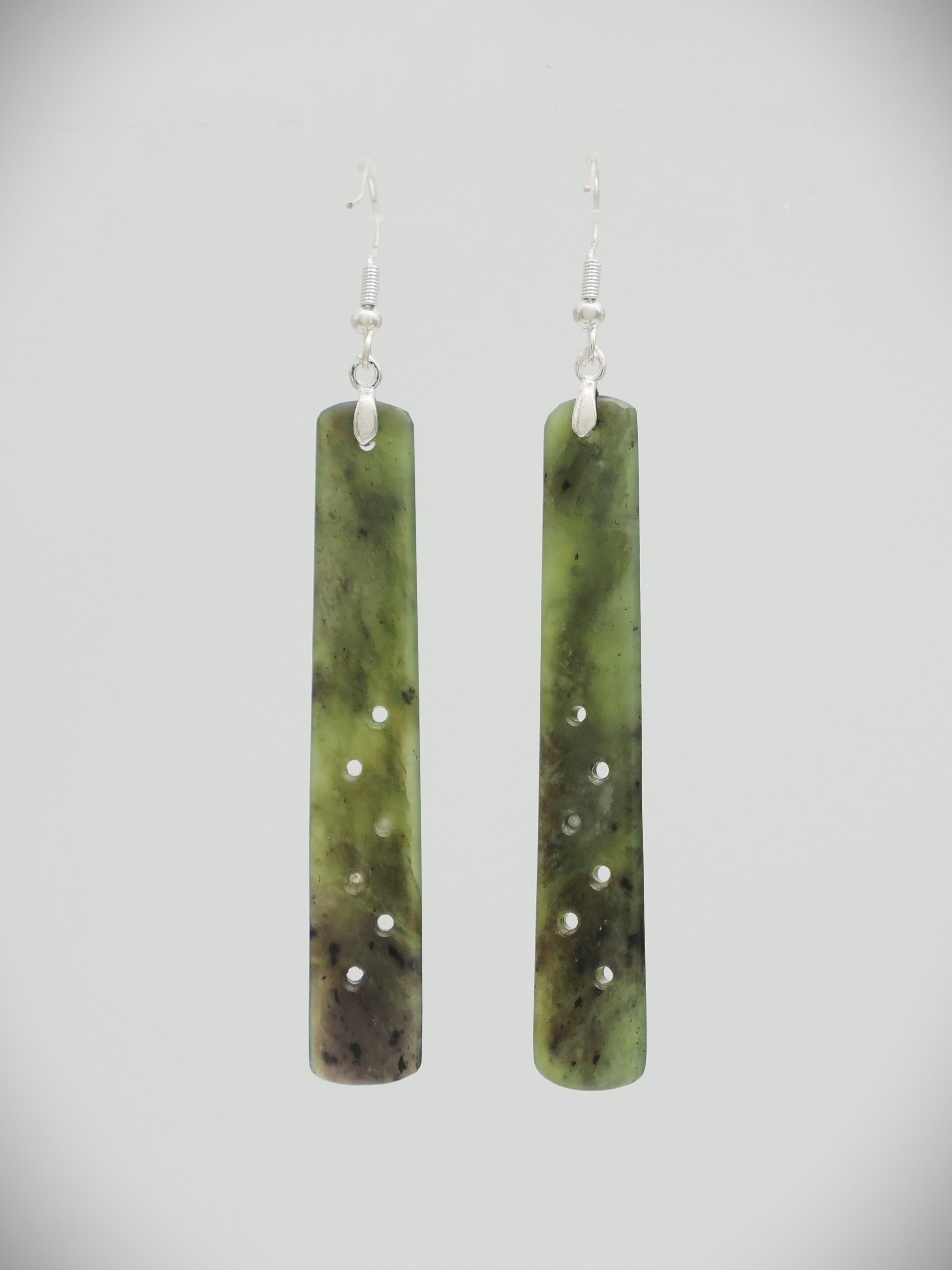 Moko Pounamu NZ Genuine Totoweka Greenstone & Sterling Silver  Drop Earrings 11225