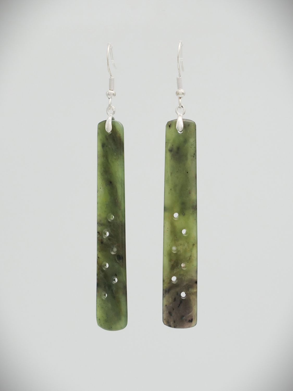 Moko Pounamu NZ Genuine Totoweka Greenstone & Sterling Silver  Drop Earrings 11225