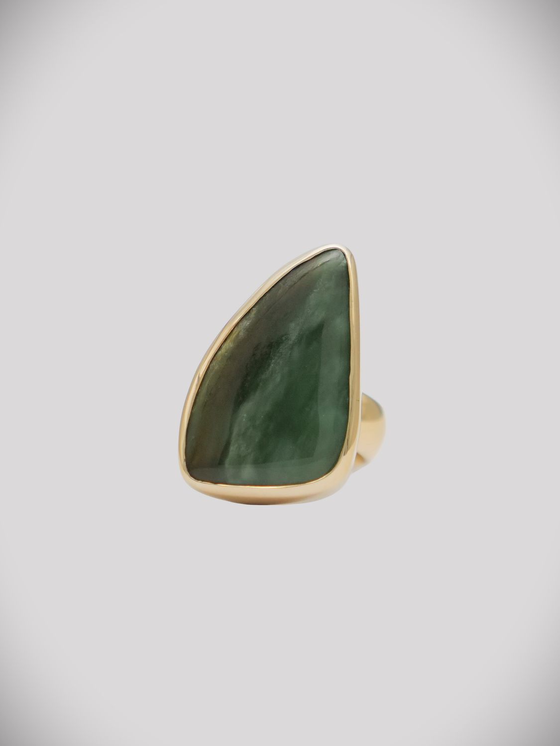 Moko Pounamu Gilt Jewellery Raukaraka Pounamu & 9ct Gold Ring 11228