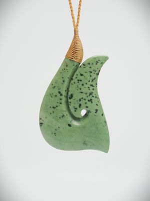 Moko Pounamu Hei Matau (Hook) NZ Genuine Kokopu Greenstone - Ratanui