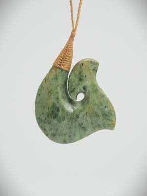 Moko Pounamu Hei Matau (Hook) NZ Genuine Kokopu Greenstone - Te Waewae