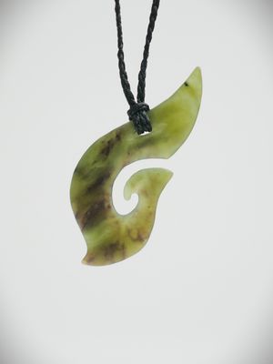 Moko Pounamu Hei Matau (Hook) NZ Genuine Totoweka Greenstone - Rarakau