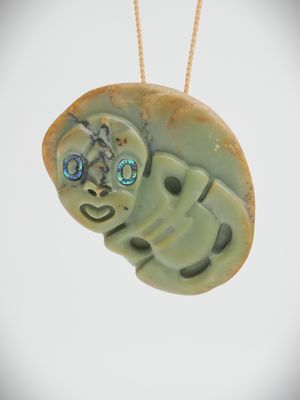 Moko Pounamu Hei Tiki Genuine NZ Inanga Greenstone  - Tuatapere