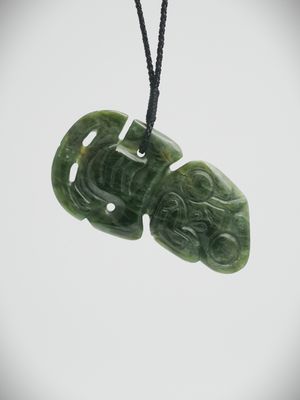 Moko Pounamu Hei Tiki Genuine NZ Marsden Flower Greenstone  - Aparima