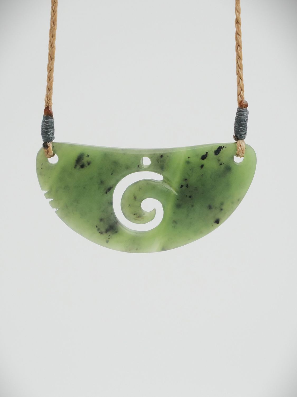 Moko Pounamu Kouma Breastplate with Koru NZ Genuine Kawakawa Greenstone - Mangapapa