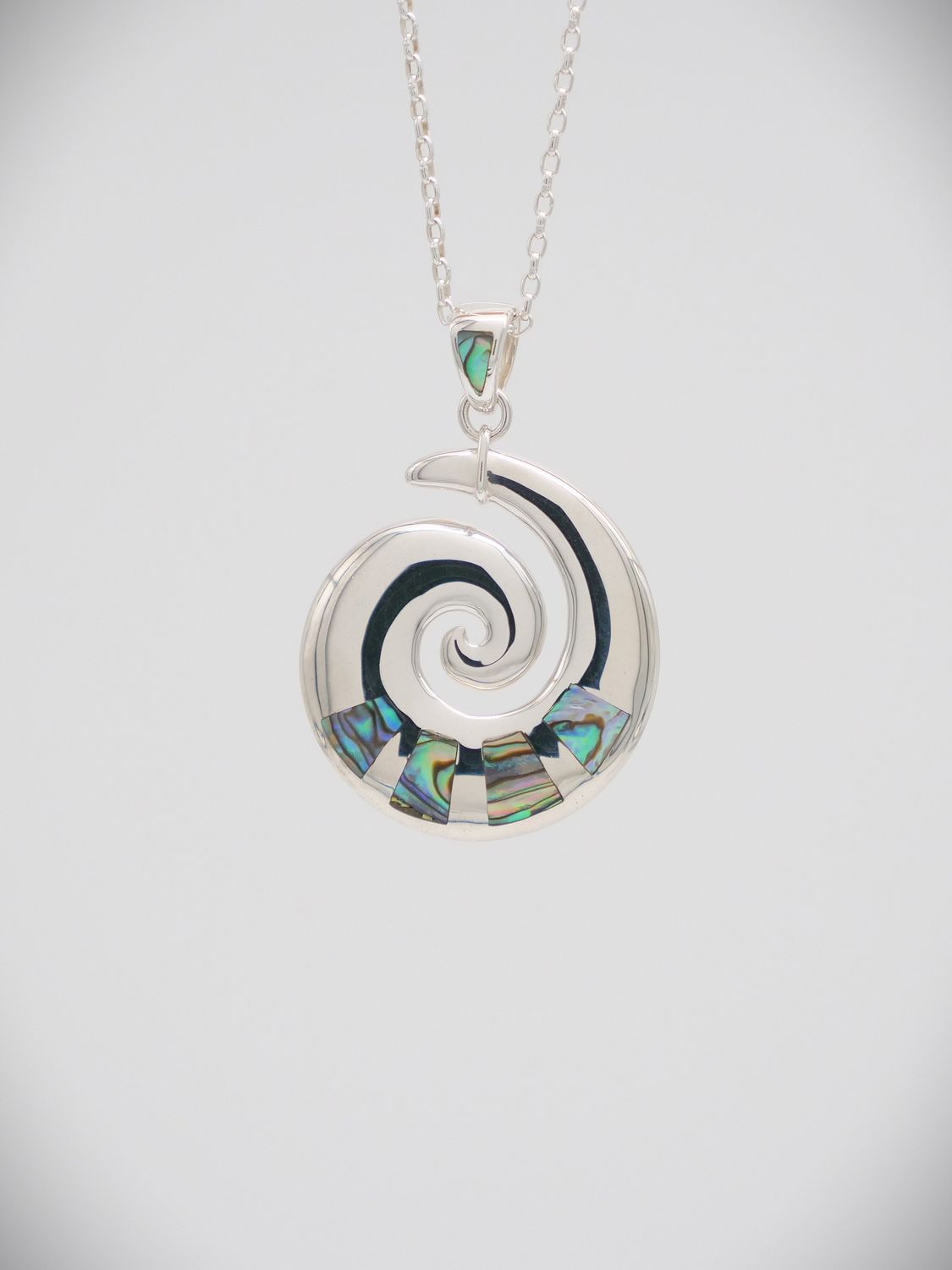Moko Pounamu,  Paua and Silver Koru Pendant - SALE