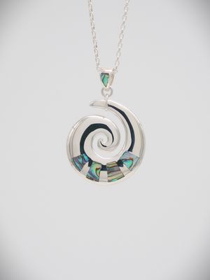 Moko Pounamu, Paua and Silver Koru Pendant - SALE Moko Pounamu, Paua and Silver Koru Pendant - SALE