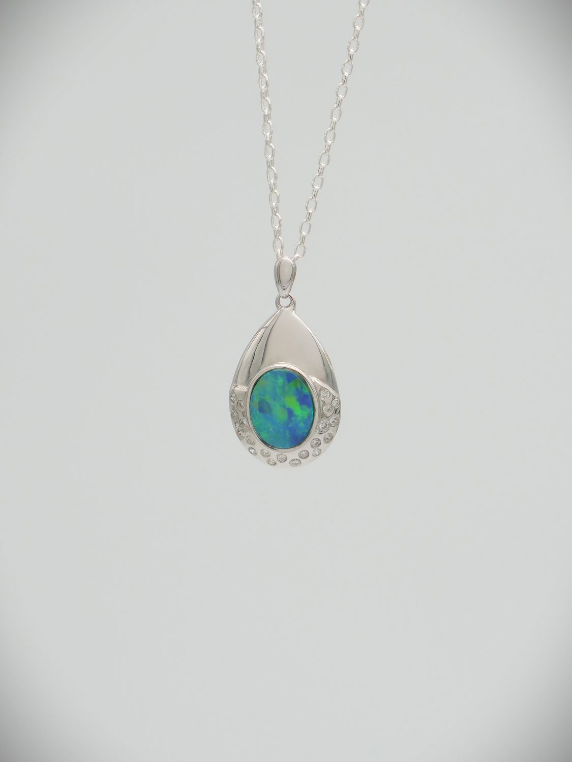 Black Opal, Diamonds  & 18ct White Gold Pendant - SALE