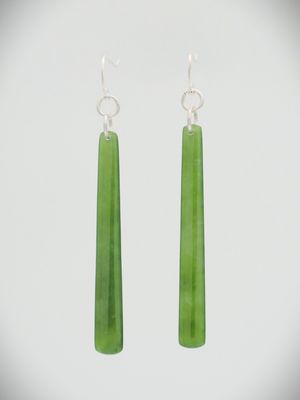 Moko Pounamu NZ Genuine Kahotea Greenstone  and Sterling Silver  Earrings 11398