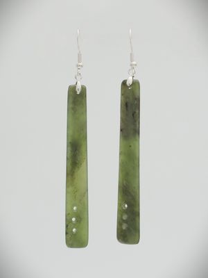 Moko Pounamu NZ Genuine Totoweka Greenstone & Sterling Silver   Earrings 11402
