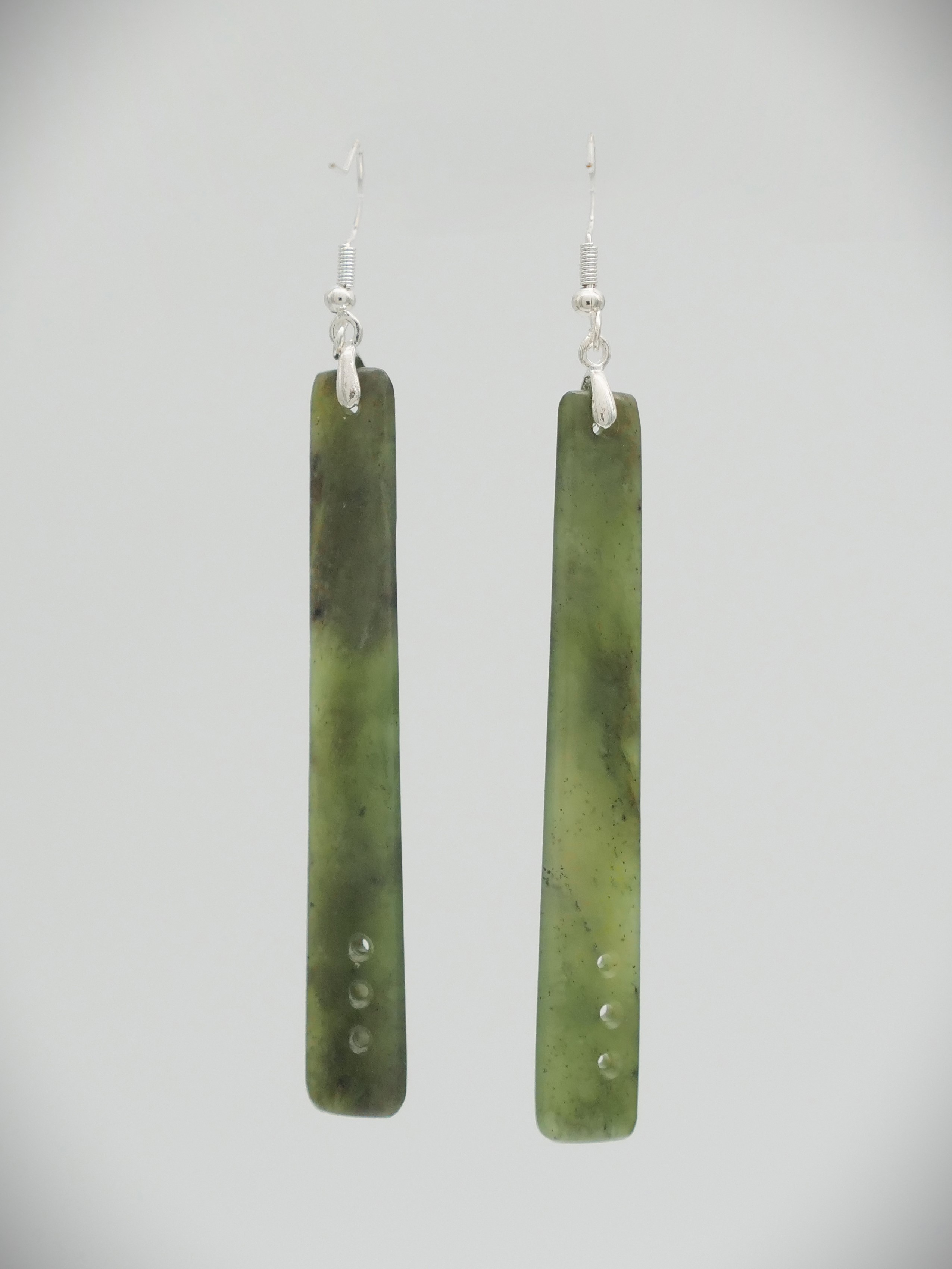 Moko Pounamu NZ Genuine Totoweka Greenstone & Sterling Silver   Earrings 11402