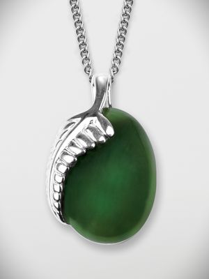 Moko Pounamu NZ Genuine Greenstone and Sterling Silver Silver Fern Pendant - 65JP