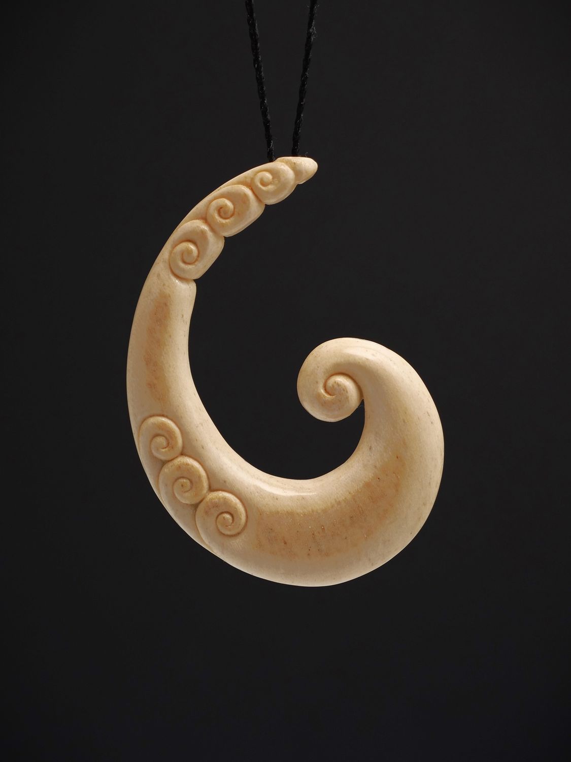 Moko Pounamu Hei Matau Genuine Whale Bone Carving - Waikaka