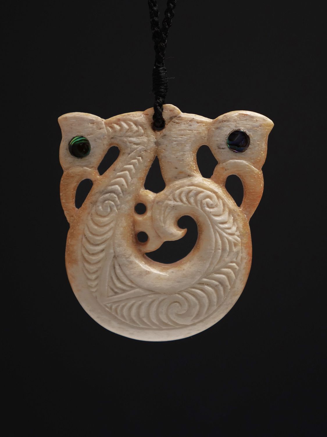 Moko Pounamu,  Peka peka Genuine Whale Bone Carving - Waikoikoi