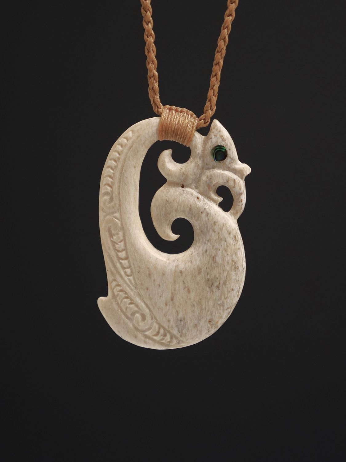Moko Pounamu Manaia Genuine Whale Bone Carving - Popotunoa