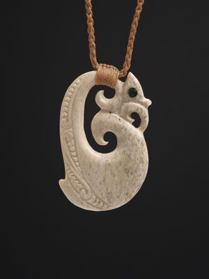 Moko Pounamu Manaia Genuine Whale Bone Carving - Popotunoa