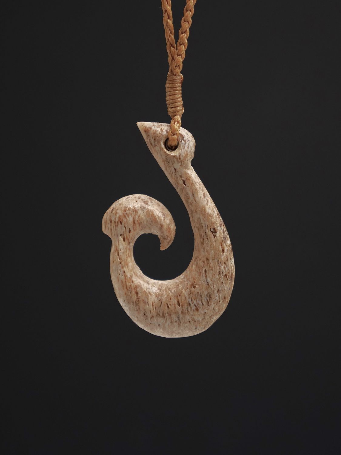 Moko Pounamu Hei Matau (Hook) Whale Bone Carving - Kononi