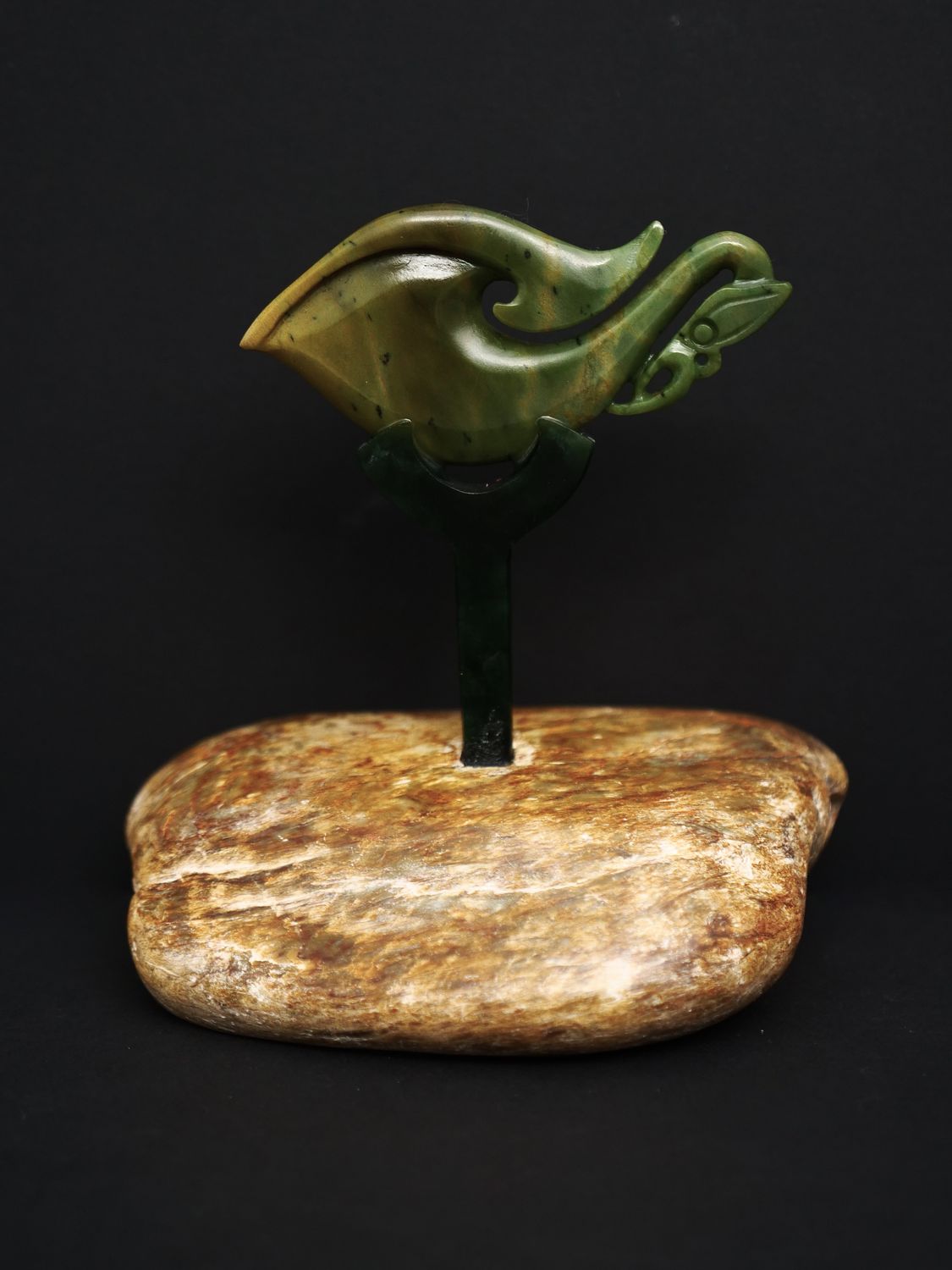Moko Pounamu Manaia NZ Genuine Raukaraka, Kawakawa & Kokopu Greenstone - Kaihiku