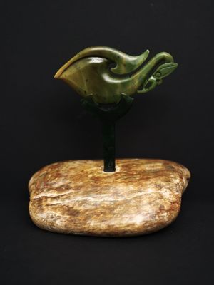 Moko Pounamu Manaia NZ Genuine Raukaraka, Kawakawa & Kokopu Greenstone - Kaihiku