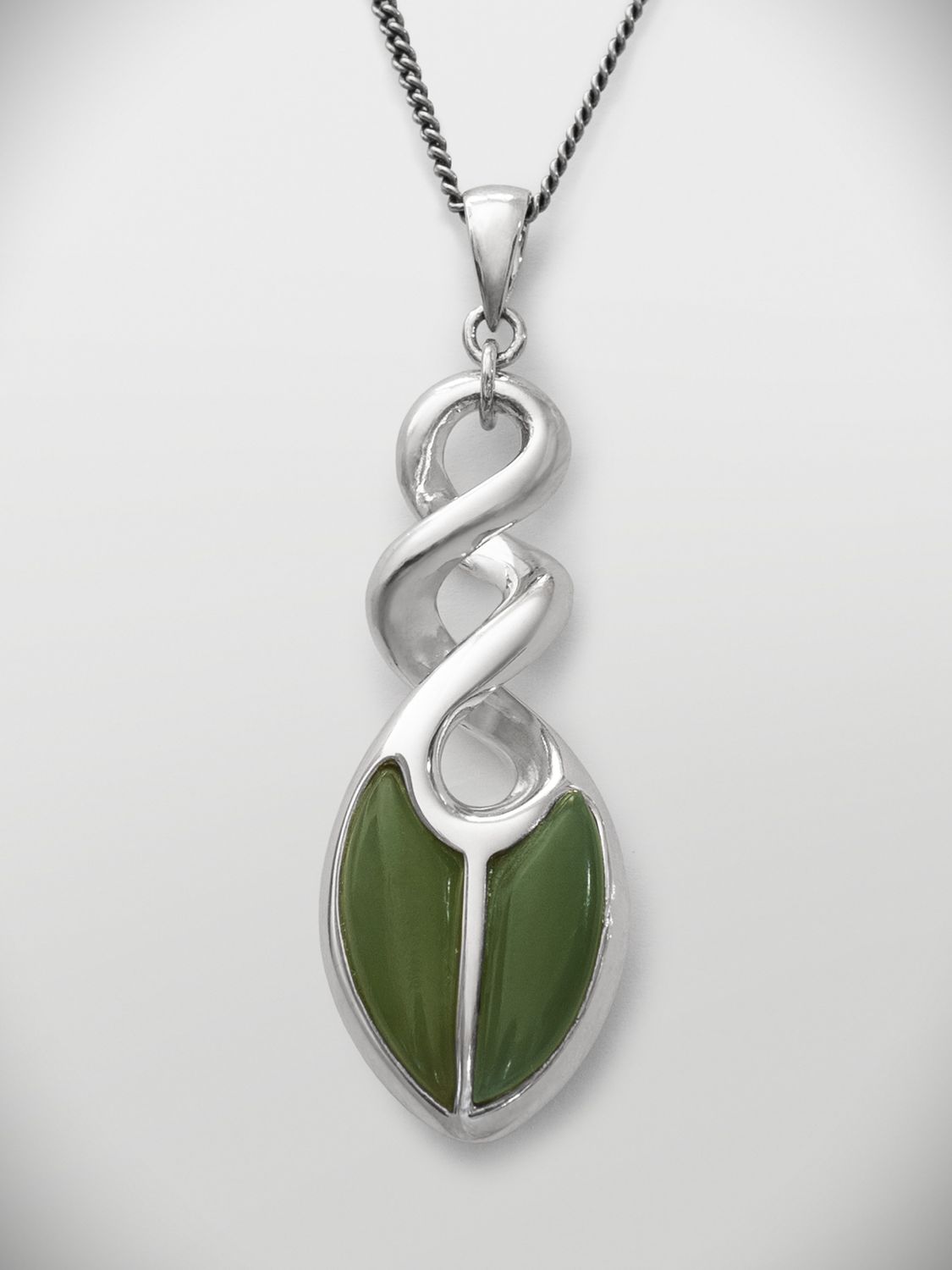 Moko Pounamu Double Twist Greenstone and Sterling Silver  Pendant - 83JP