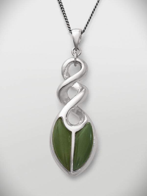 Moko Pounamu Double Twist Greenstone and Sterling Silver  Pendant - 83JP