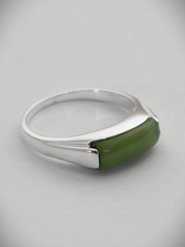 Moko Pounamu Greenstone and Silver End Set Ring - 2660-44