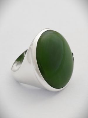 Moko Pounamu Greenstone and Silver Round Dome Unisex Ring - Z612-1124
