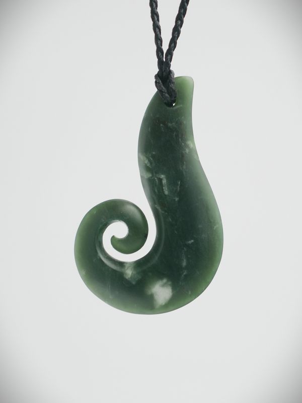 Moko Pounamu Hei Matau (Hook) NZ Genuine Tangiwai Greenstone - Mokoreta