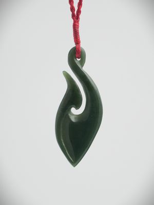 Moko Pounamu Hei Matau (Hook) NZ Genuine Kawakawa Greenstone - Marahau