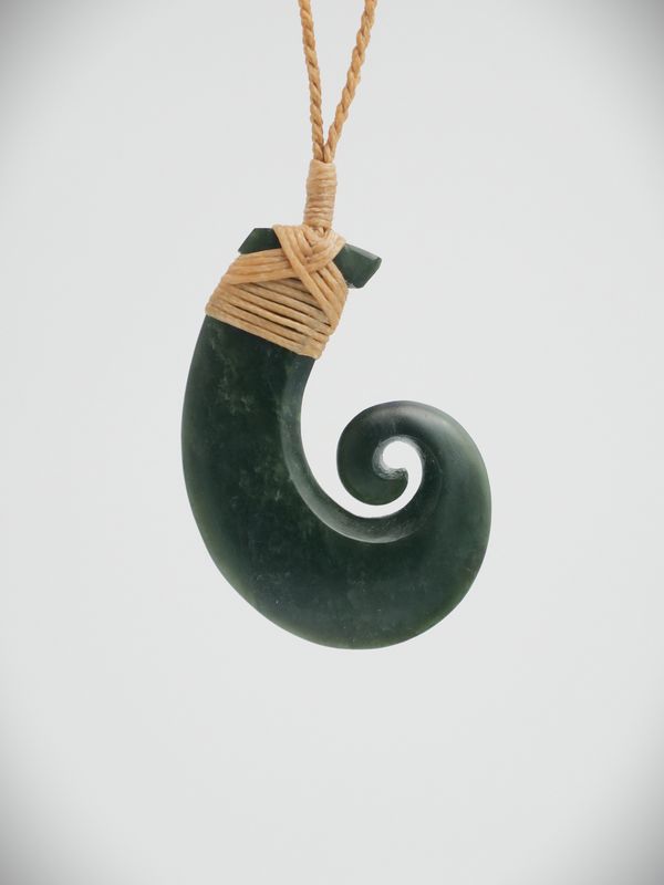 Moko Pounamu Hei Matau (Hook) NZ Genuine Kawakawa Greenstone - Tuturau