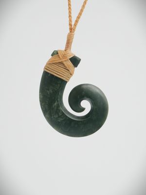 Moko Pounamu Hei Matau (Hook) NZ Genuine Kawakawa Greenstone - Otaraia