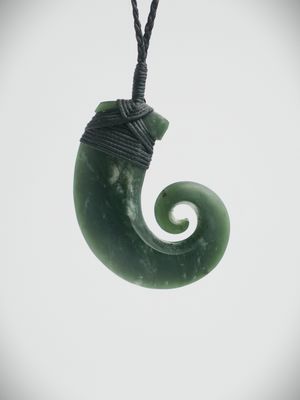 Moko Pounamu Hei Matau (Hook) NZ Genuine Tangiwai Greenstone - Mimihau