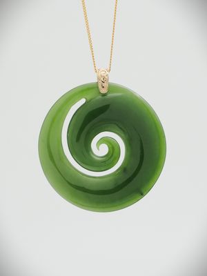 Moko Pounamu Koru NZ Genuine Kahurangi Greenstone & 9ct Gold - Papanui