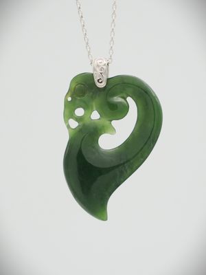 Moko Pounamu Manaia NZ Genuine Kahurangi Greenstone & Sterling Silver - Mokoreta