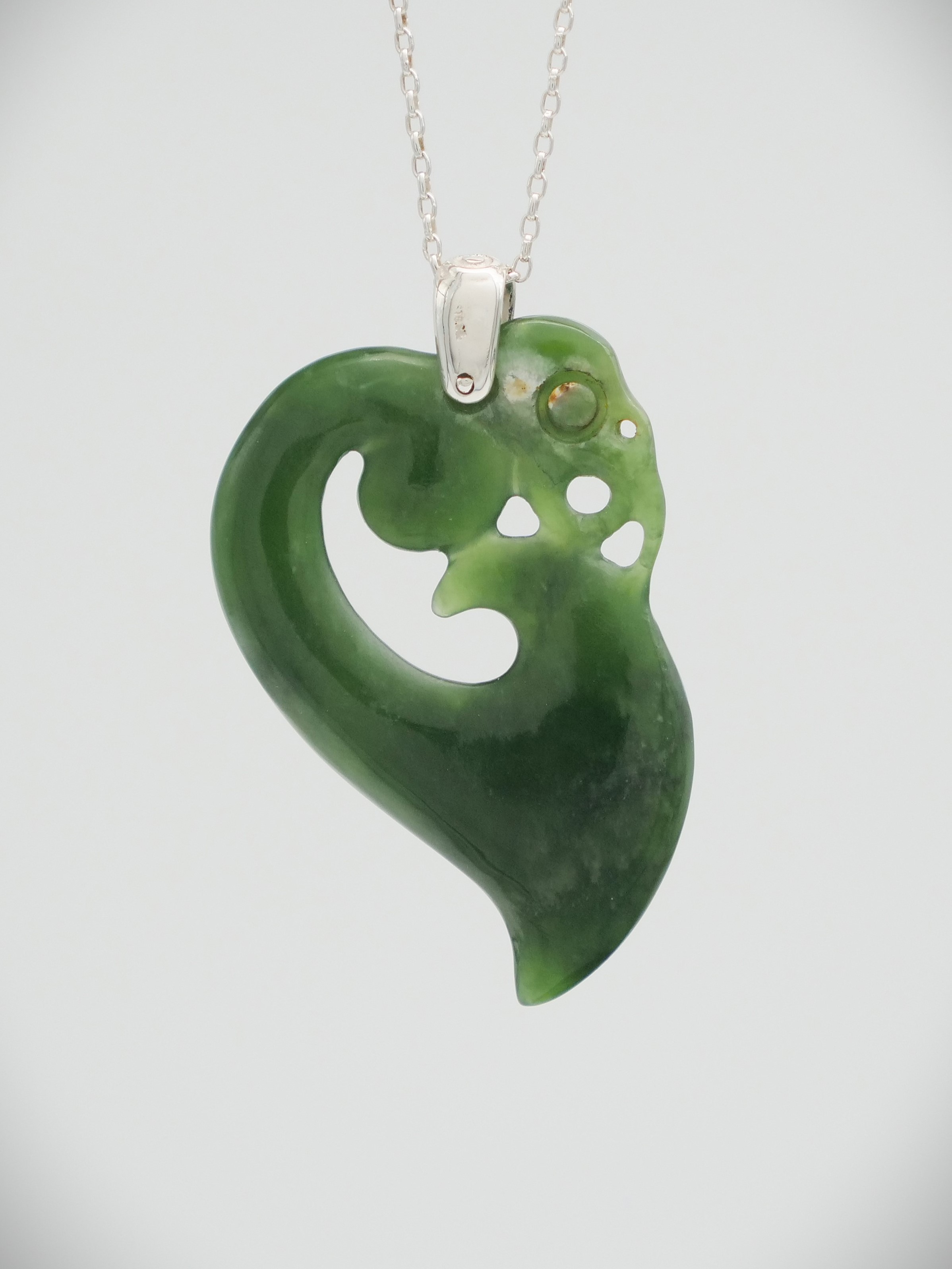 Moko Pounamu Manaia NZ Genuine Kahurangi Greenstone & Sterling Silver - Mokoreta
