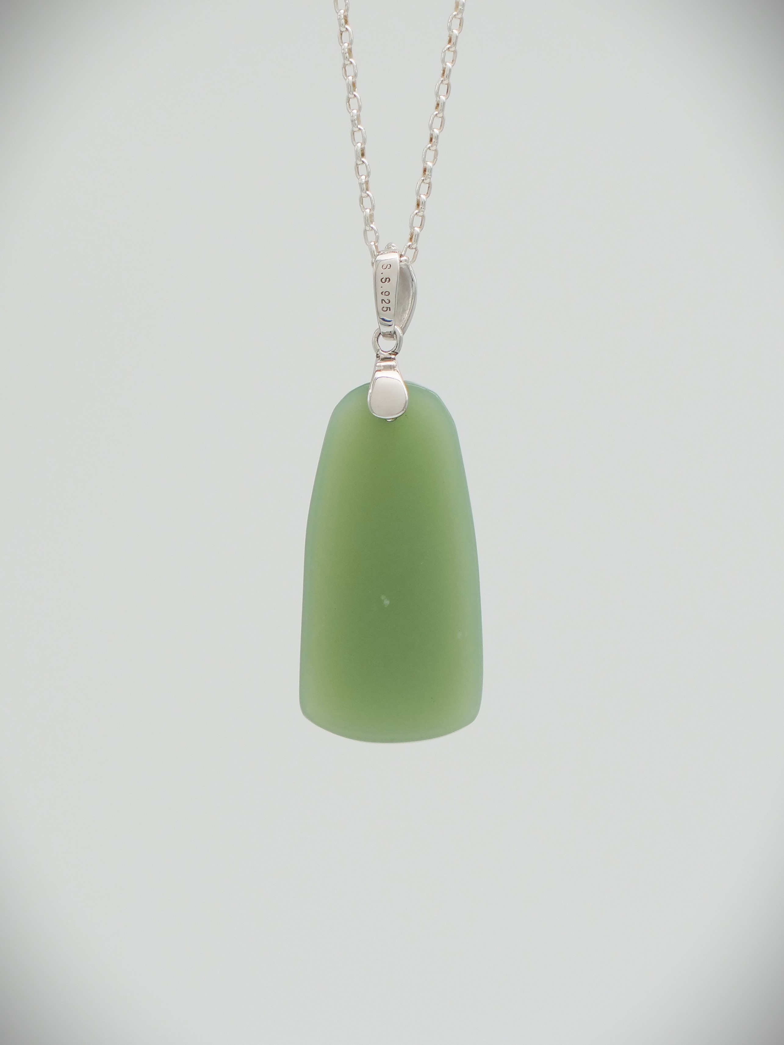 Moko Pounamu Kuru (Drop) NZ Genuine Inanga Greenstone & Sterling Silver - Waiwera