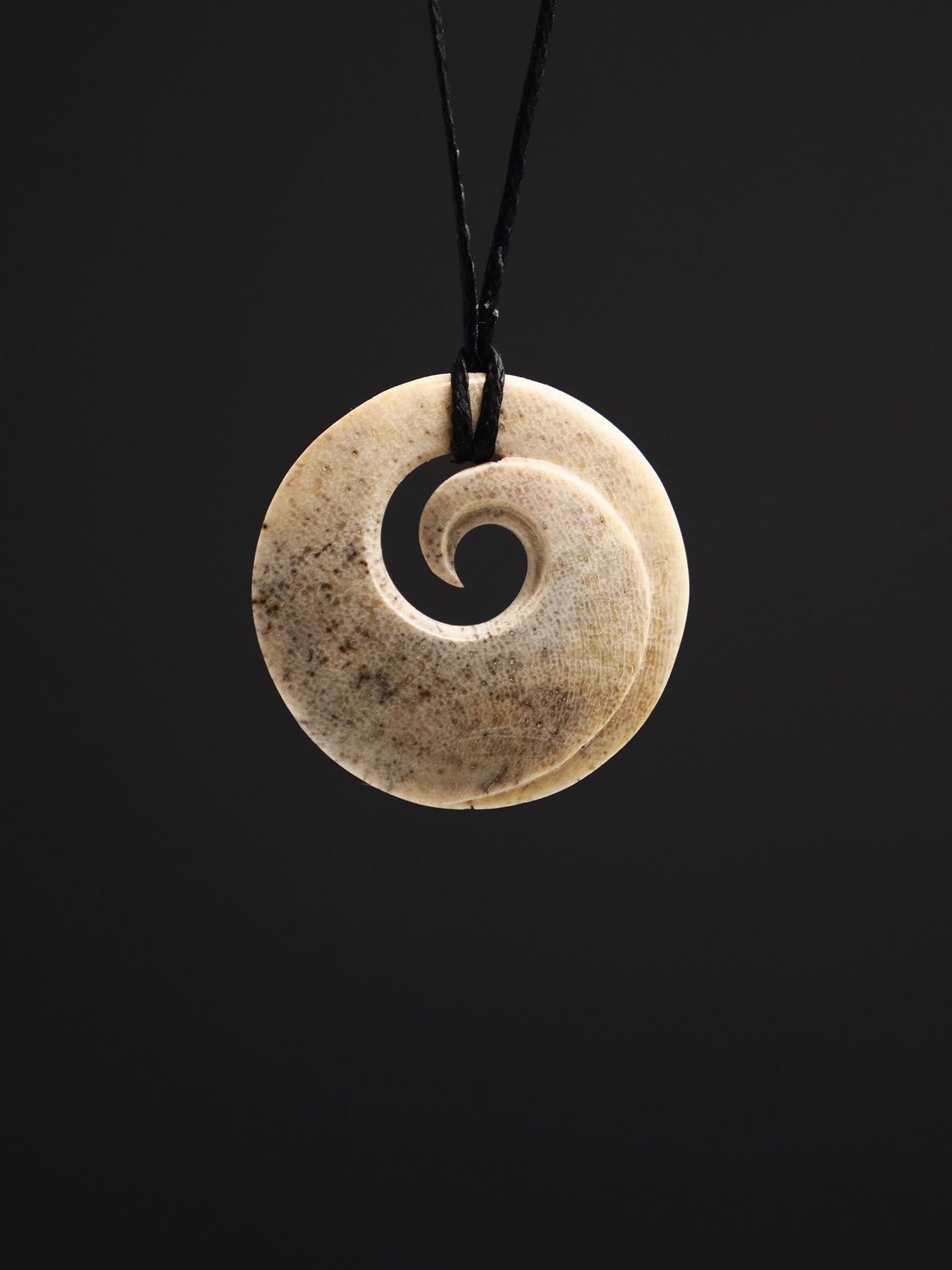 Moko Pounamu Koru Whale Bone Carving - Manuka
