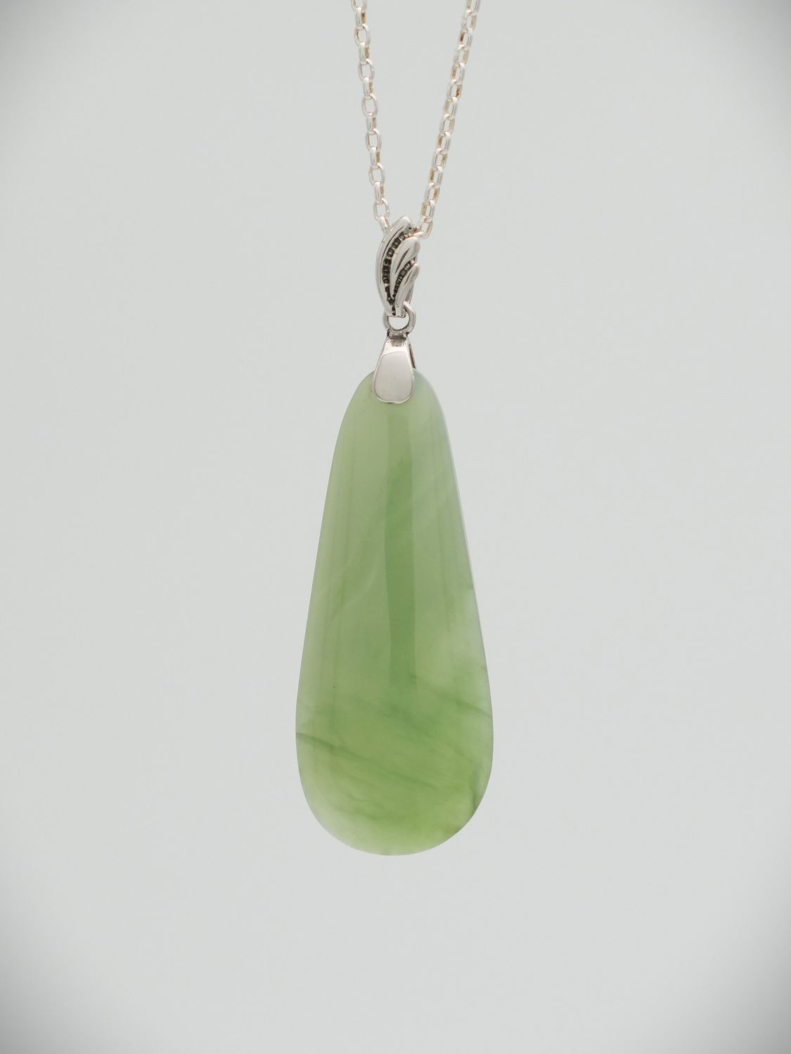 Moko Pounamu Roimata (Teardrop) NZ Genuine Inanga Greenstone & Sterling Silver - Tahatika