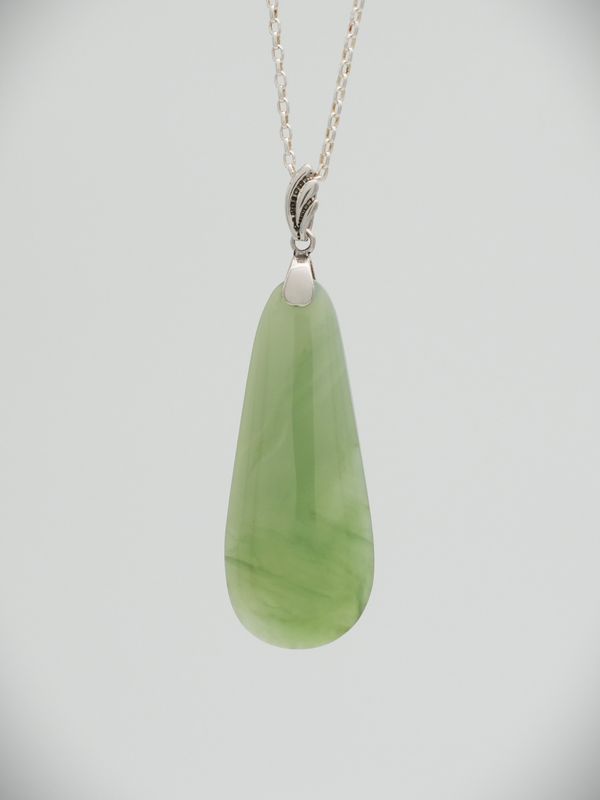 Moko Pounamu Roimata (Teardrop) NZ Genuine Inanga Greenstone & Sterling Silver - Tahatika