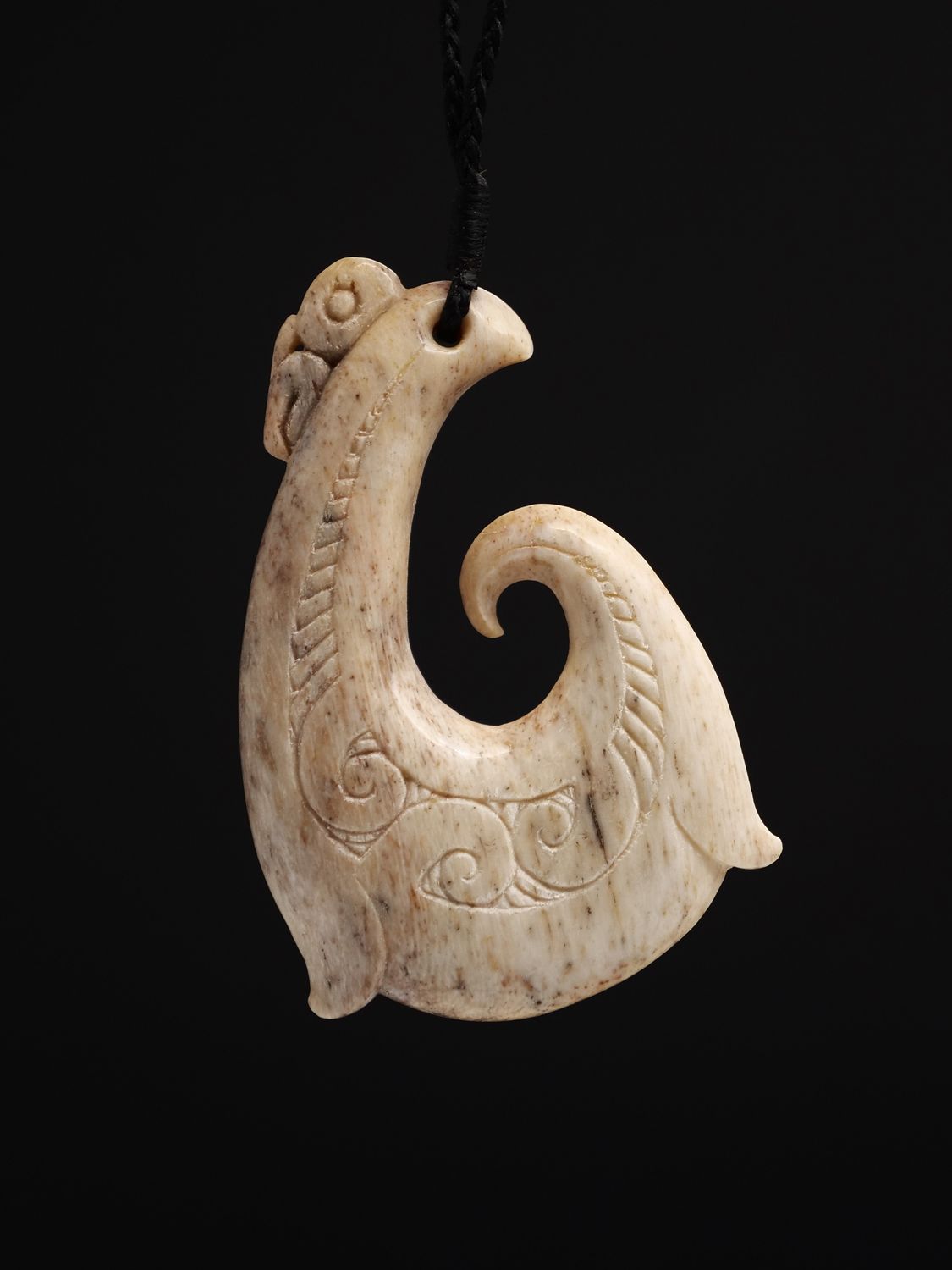 Moko Pounamu Hei Matau Koru Genuine Whale Bone Carving - Toko