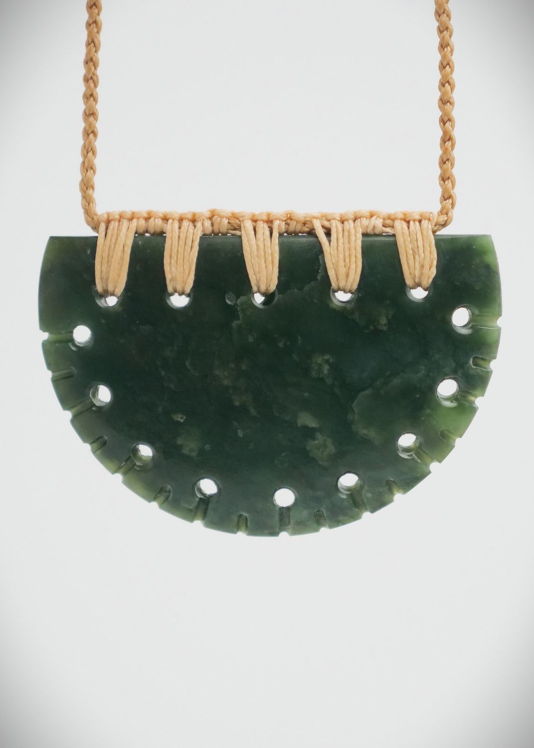 Moko Pounamu Notched Kouma (Breastplate) NZ Genuine Kawakawa  Greenstone - Oreti
