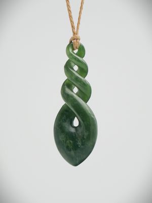 Moko Pounamu Triple Pikorua (Twist) NZ Genuine Kawakawa Greenstone - Nopera