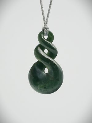 Moko Pounamu Double Pikorua (Twist) NZ Genuine Kawakawa Greenstone - Patearoa