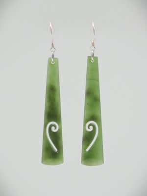 Moko Pounamu All Blacks Piko Drop Kahurangi Greenstone & Sterling Silver Earrings  - ABER1