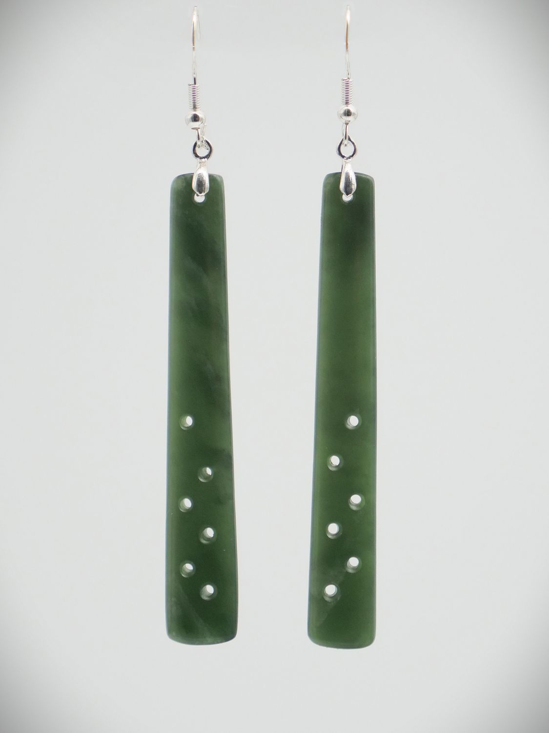 Moko Pounamu NZ Kawakawa Greenstone & Sterling Silver Earrings 11659