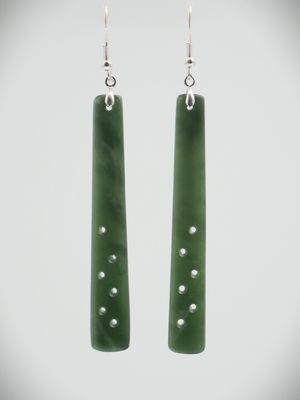Moko Pounamu NZ Kawakawa Greenstone & Sterling Silver Earrings 11659