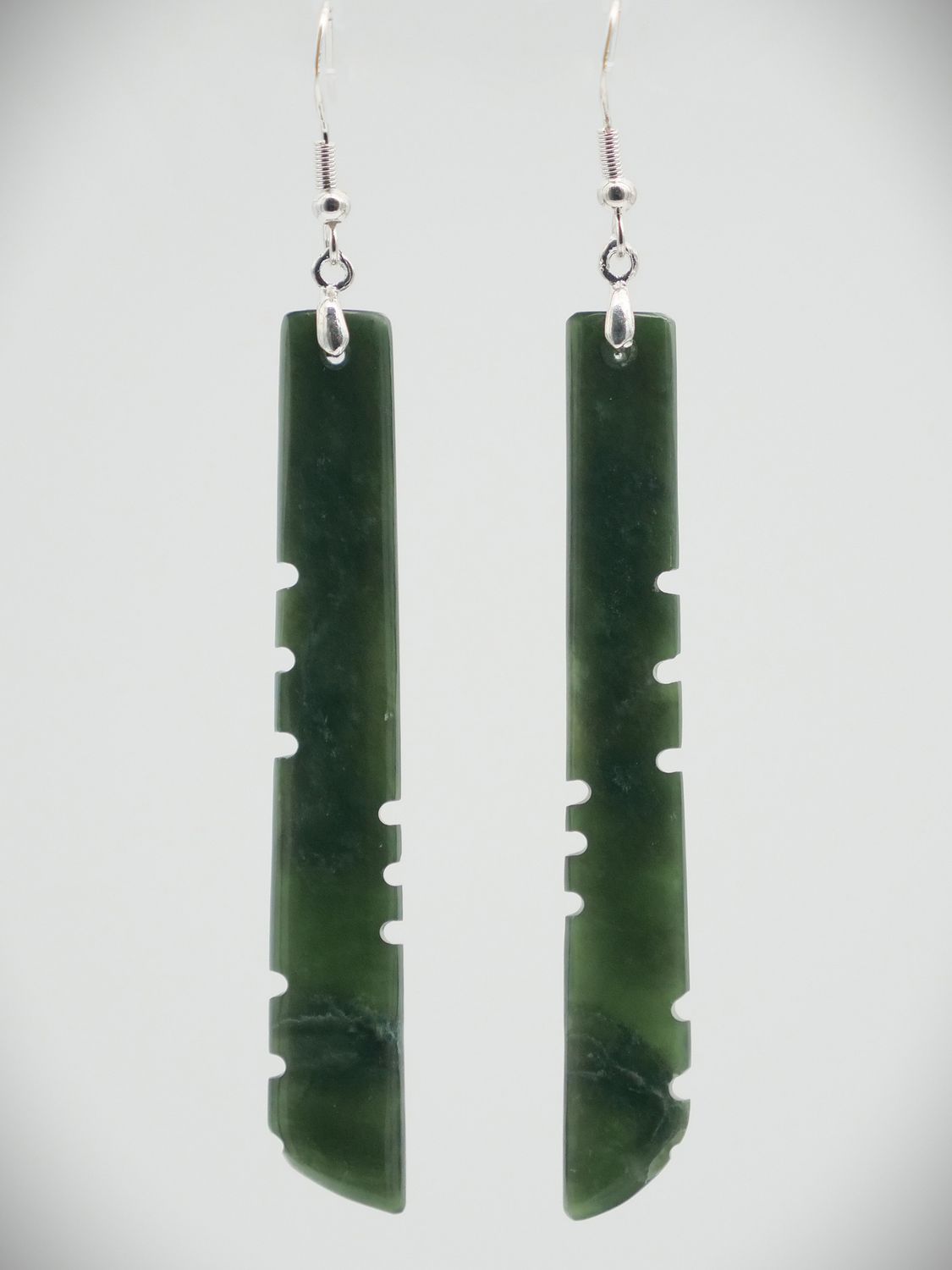 Moko Pounamu NZ Genuine Kawakawa Greenstone & Sterling Silver Earrings 11658